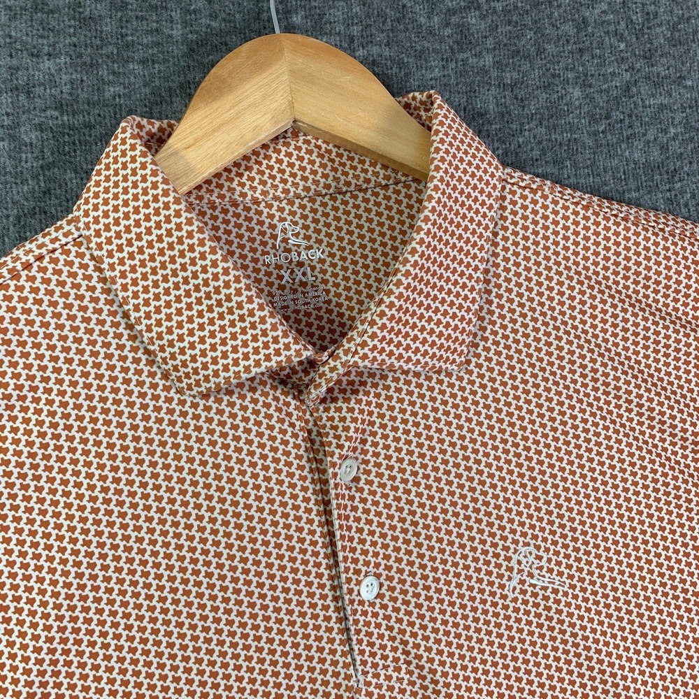 Rhoback Polo Men 2XL Orange Texas Print Golf Performance Preppy Modern - Picture 2 of 10